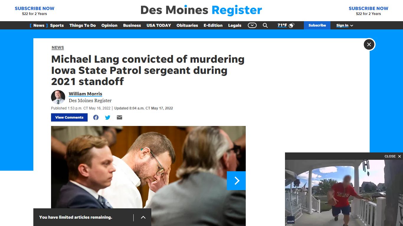 Iowa State Patrol trooper murder: Michael Lang convicted, faces life